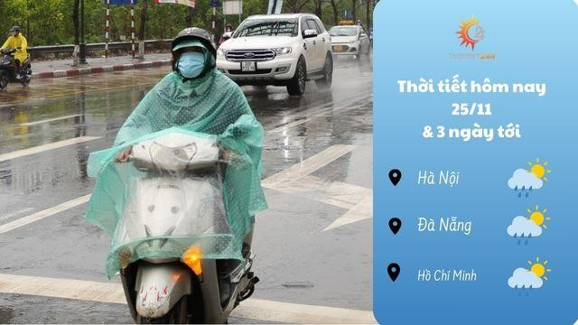 Dự báo thời tiết 25/11 & 3 ngày tới: Miền Bắc đón không khí lạnh, mưa rét