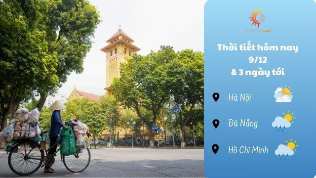 Dự báo thời tiết 9/12 & 3 ngày tới: Bắc Bộ đêm hạ thấp 11 độ, Trung bộ còn mưa rải rác