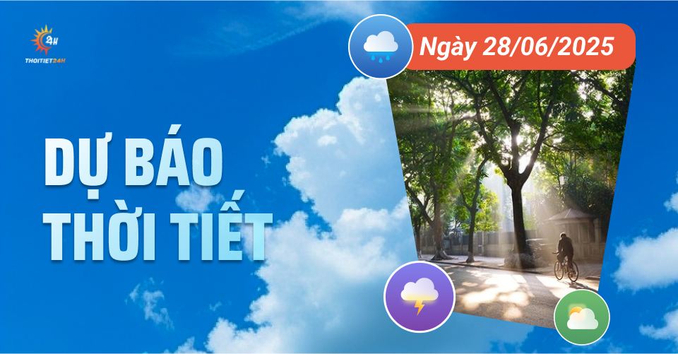 Dự báo thời tiết ngày 28/6/2025: Miền Bắc nắng to, mưa rào bất chợt