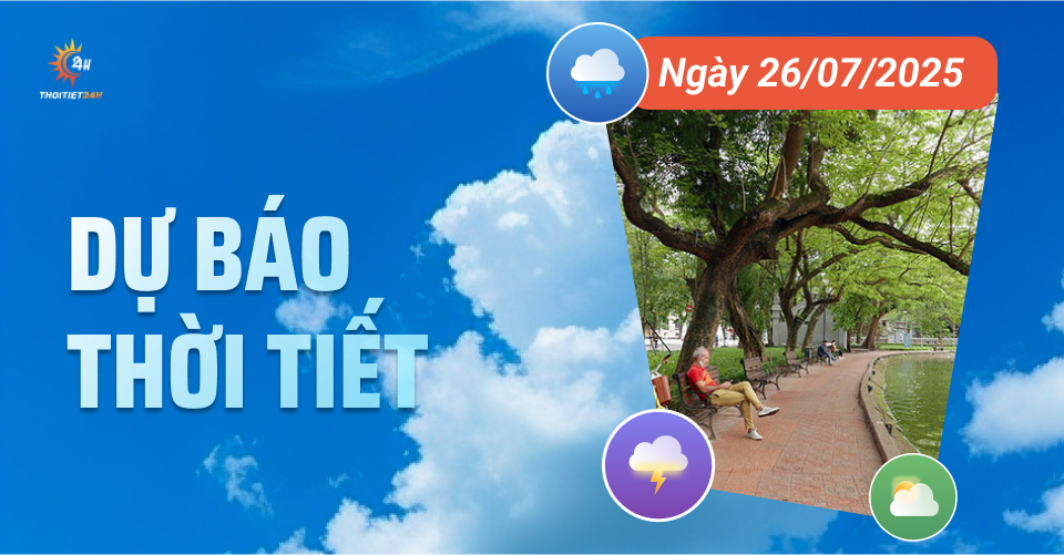 Dự báo thời tiết ngày 26/7/2025: Hoàn lưu bão, Bắc bộ mưa to, cảnh báo ngập úng