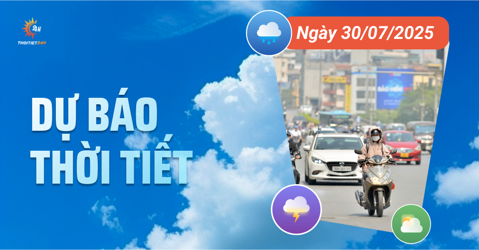 Dự báo thời tiết ngày 30/7/2025: Nắng nóng hầm hập, chiều tối có thể mưa