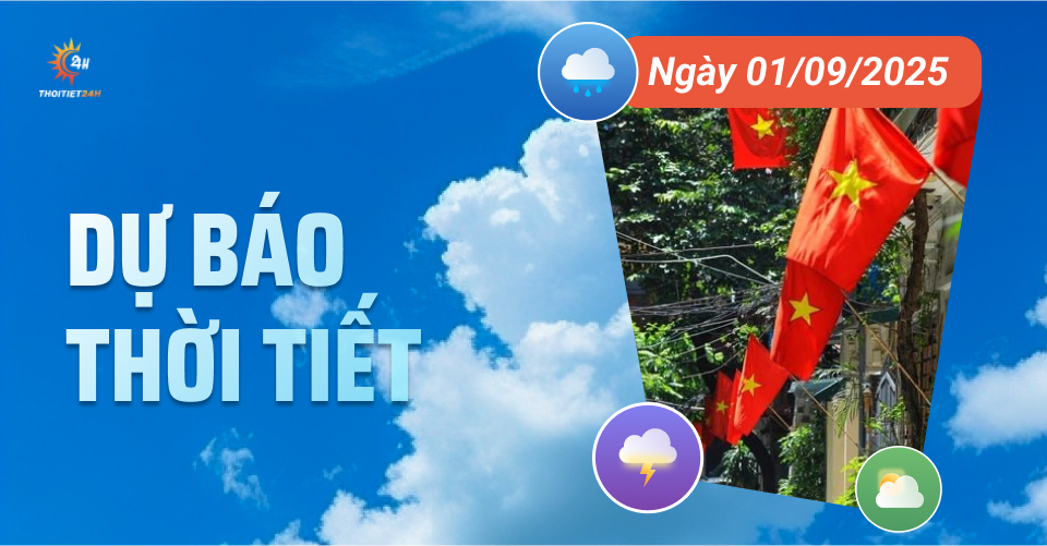 Dự báo thời tiết ngày 1/9/2025: Xuất hiện mưa nhỏ trên cả nước dịp nghỉ lễ 2/9