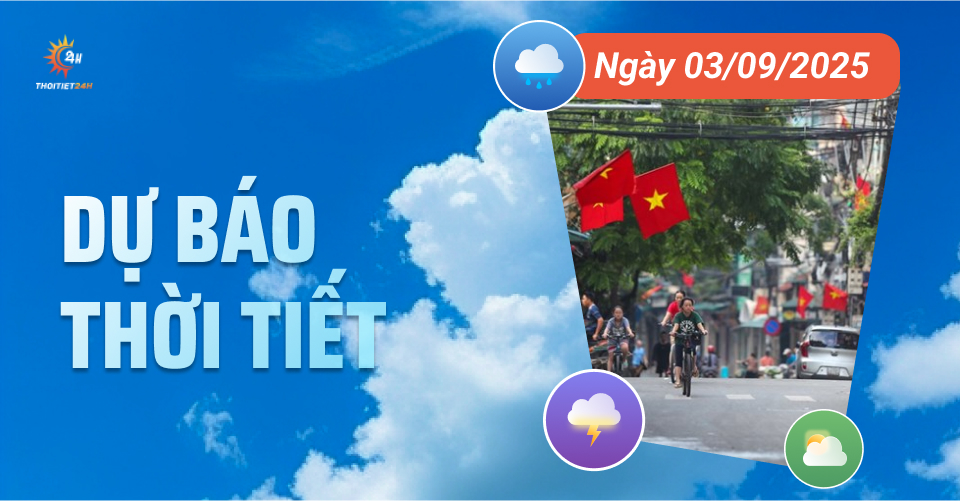 Dự báo thời tiết ngày 3/9/2025: Trời giảm mưa, nắng nhẹ, nhiệt độ tăng dần