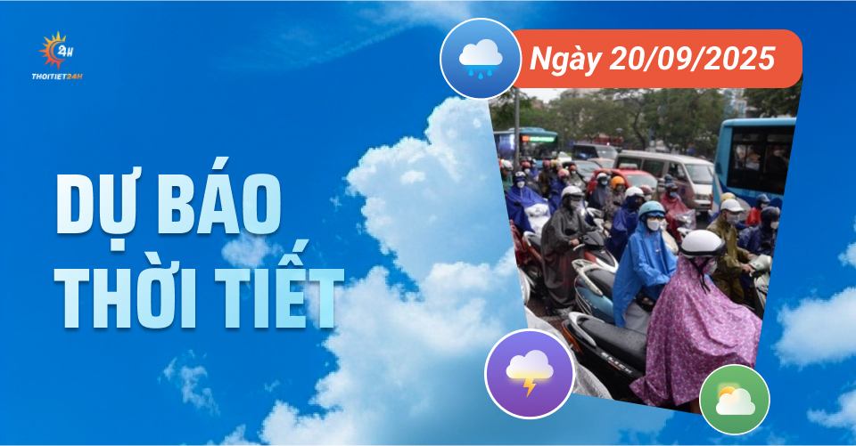 Dự báo thời tiết ngày 20/9/2025: Bão số 8 gây mưa dông trên đất liền