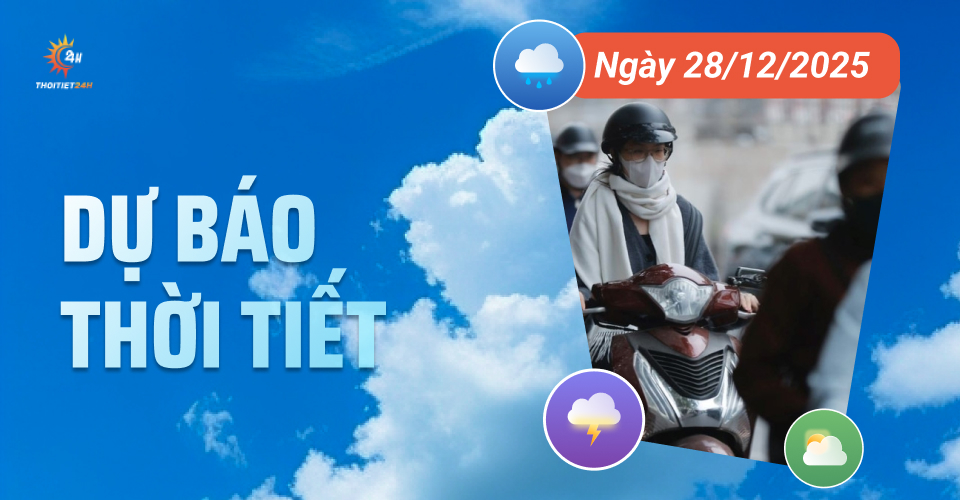 Dự báo thời tiết ngày 28/12/2025: Bắc Bộ lạnh khô, Nam bộ mưa rải rác