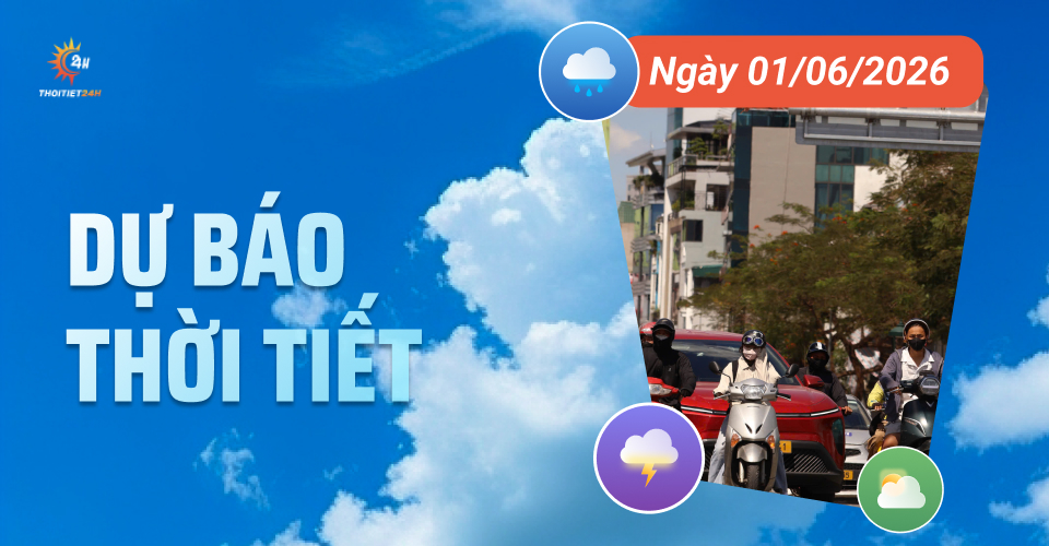 Dự báo thời tiết ngày 1/6/2026: Nắng nóng trở lại, Trung bộ mưa rào chiều tối