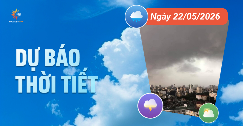 Dự báo thời tiết ngày 22/5/2026: Bắc Bộ giảm mưa dần, nhiệt độ tăng nhẹ