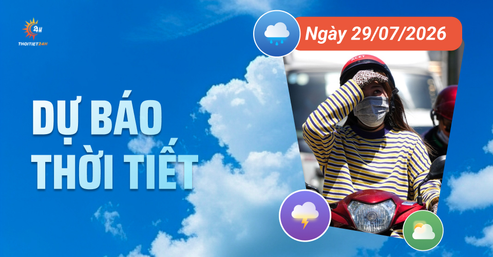 Dự báo thời tiết ngày 29/7/2026: Ngày nắng nóng, chiều tối mưa dông