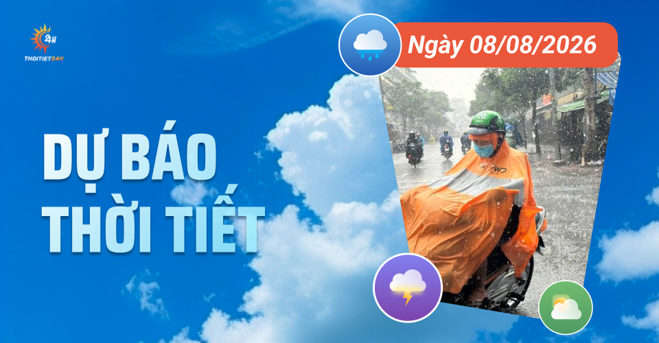 Dự báo thời tiết ngày 8/8/2026: Bắc Bộ mưa có xu hướng giảm dần