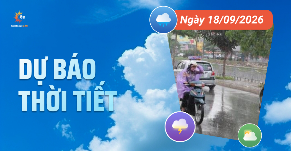 Dự báo thời tiết ngày 18/9/2026: Bắc bộ mưa rào, Nam Bộ tăng mưa