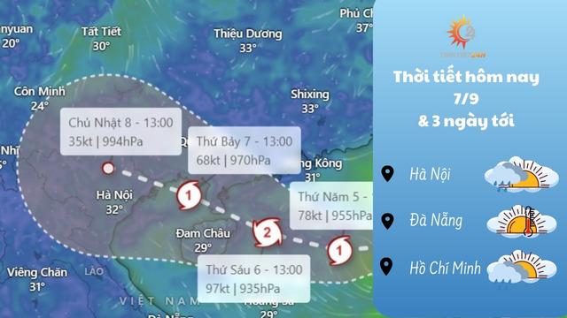 Dự báo thời tiết hôm nay 7/9/2024: bão cấp 14, giật cấp 17