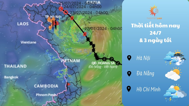 Dự báo thời tiết hôm nay 24/7/2024: cảnh báo bão cấp 8 - 9