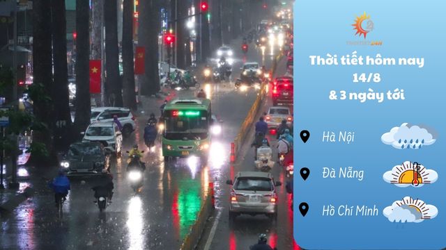 Dự báo thời tiết hôm nay 14/8/2024: Mưa vừa ở Bắc Bộ