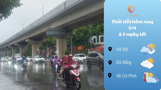 Dự báo thời tiết hôm nay 5/4 & 3 ngày tới: duy trì nắng, có mưa rào