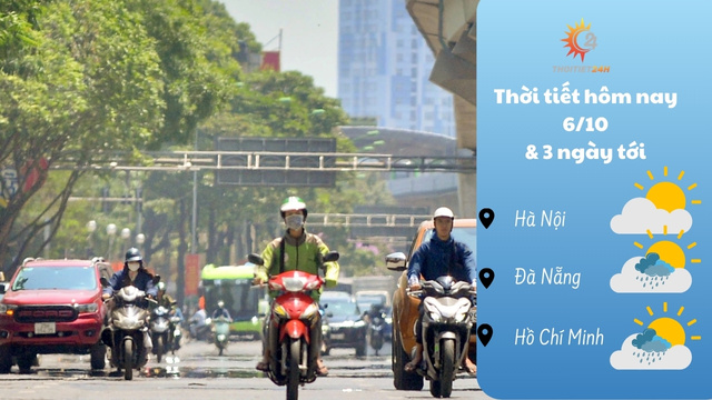 Dự báo thời tiết hôm nay 6/10/2024: Trung và Nam Bộ mưa vài nơi