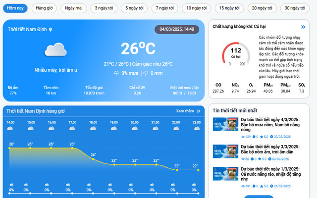  Cập nhật dự báo thời tiết Nam Định đầy đủ chỉ số 