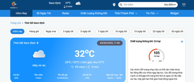  Cập nhật dự báo thời tiết Nam Định đầy đủ chỉ số 