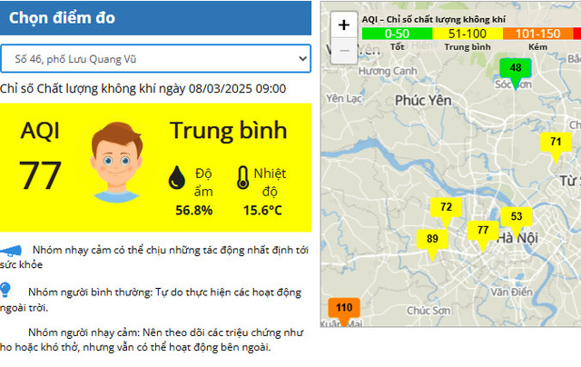  Chỉ số chất lượng không khí ở điểm Lưu Quang Vũ