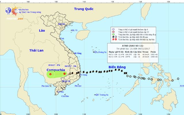  Hành trình di chuyển của bão Damrey