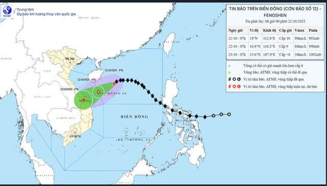  Hướng di chuyển của cơn bão số 12 Fengshen