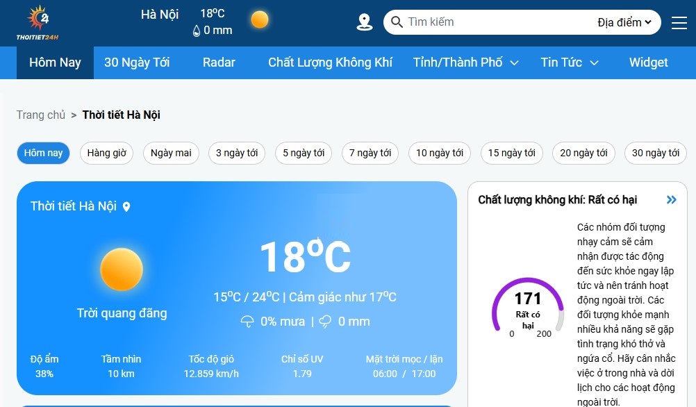 Tra cứu dự báo thời tiết Hà Nội cập nhật liên tục tại ThoiTiet24h