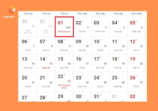 Lịch nghỉ tết dương lịch 2025
