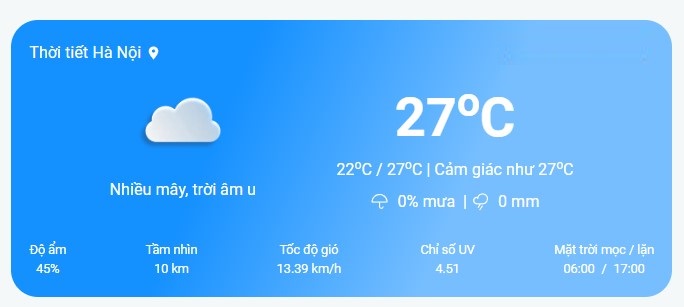 Trang dự báo thời tiết Hà Nội cập nhật hàng giờ