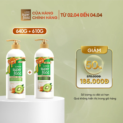 Combo Dầu gội 640G + Dầu xả 610G LASHE SUPERFOOD ngăn gãy rụng tóc