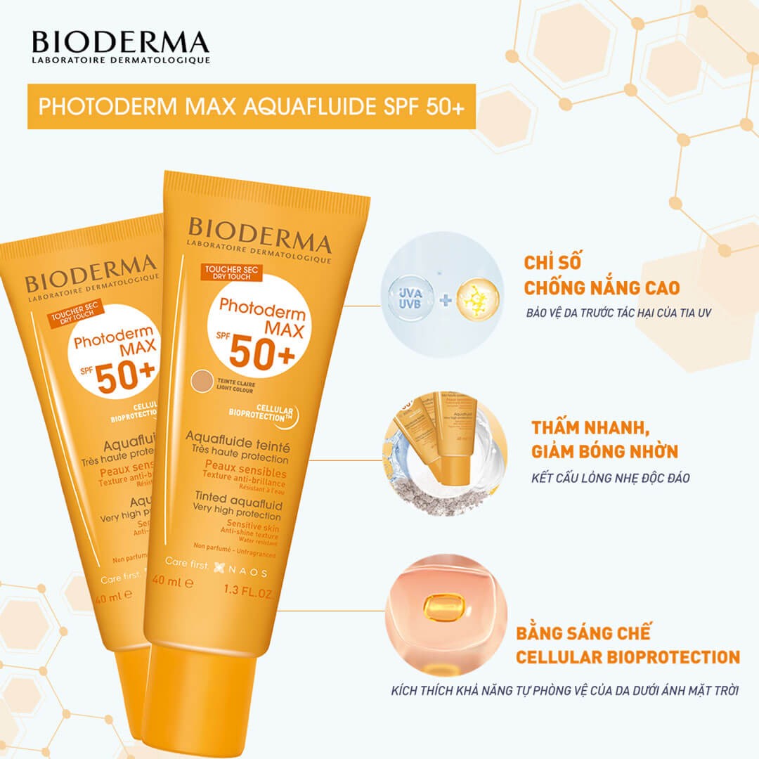 Kem chống nắng Bioderma Photoderm Max Aquafluide spf50+ 40Ml