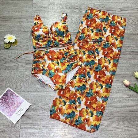 Bikini Nữ Hai Mảnh ComBo 3 Món, Đồ Bơi Đi Biển Hai Mảnh Kèm Khăn Voan Họa Tiết Sang Đẹp.