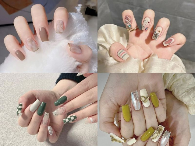 Nail móng vuông mix cùng tone neon đi biển 