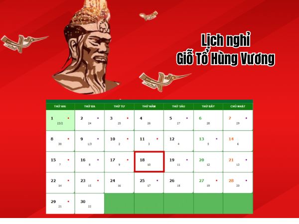 Lịch nghỉ lễ Giỗ Tổ Hùng Vương 