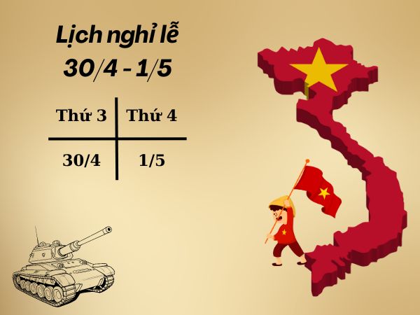 Lịch nghỉ lễ 30/4 1/5 năm 2024