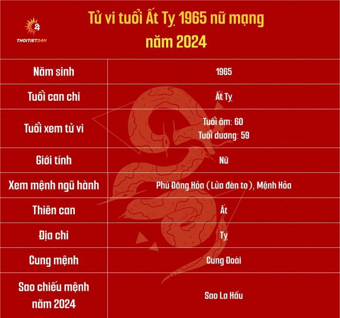 Tử vi tuổi Ất Tỵ 1965 nữ mạng năm 2024