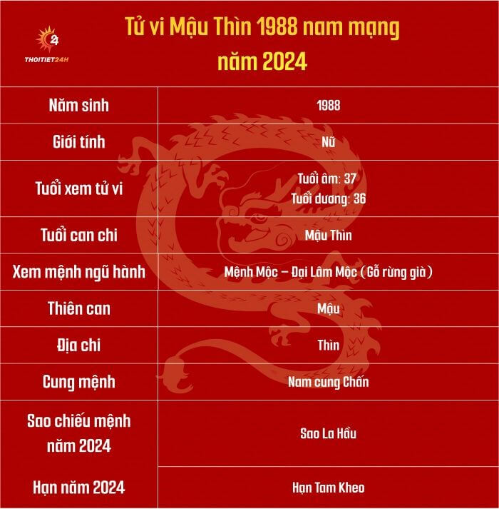 Tử vi tuổi Mậu Thìn 1988 nam mạng năm 2024