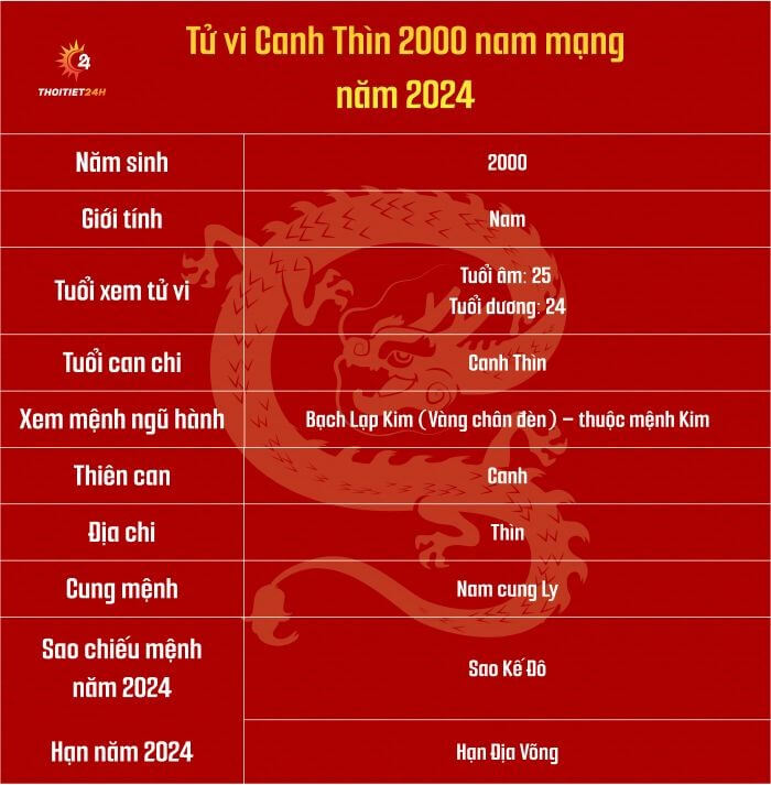 Tử vi Canh Thìn 2000 nam mạng năm 2024