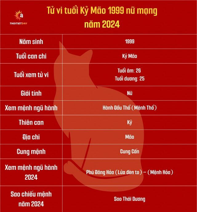 Tử vi Kỷ Mão 1999 nữ mạng năm 2024