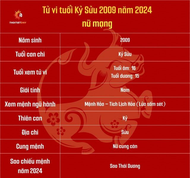 Tử vi tuổi Kỷ Sửu 2009 năm 2024 nữ mạng