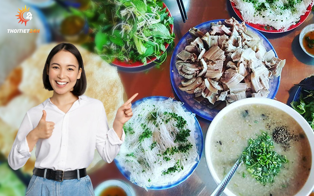 Thưởng thức bánh hỏi cháo lòng nóng hổi