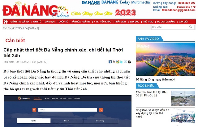 Báo Đà Nẵng đánh giá cao trải nghiệm trên Thời tiết 24h