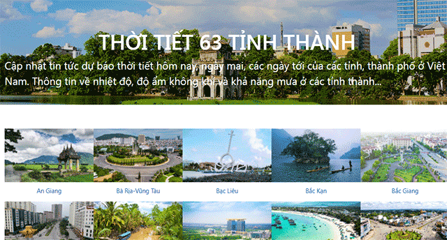 Xem thông tin thời tiết 63 tỉnh thành trên cả nước nhanh chóng 