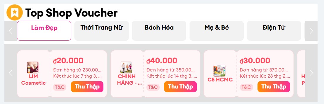 Cập nhật TOP SHOP VOUCHER 