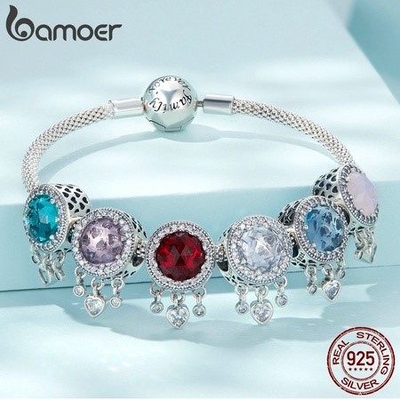 Mặt vòng tay BAMOER bạc 925 hình trái tim đính đá zircon