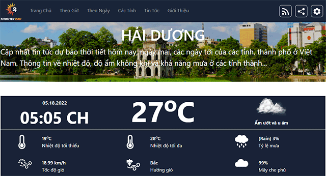 Cập nhật thời tiết Hải Dương hôm nay trên trang Thoitiet24h