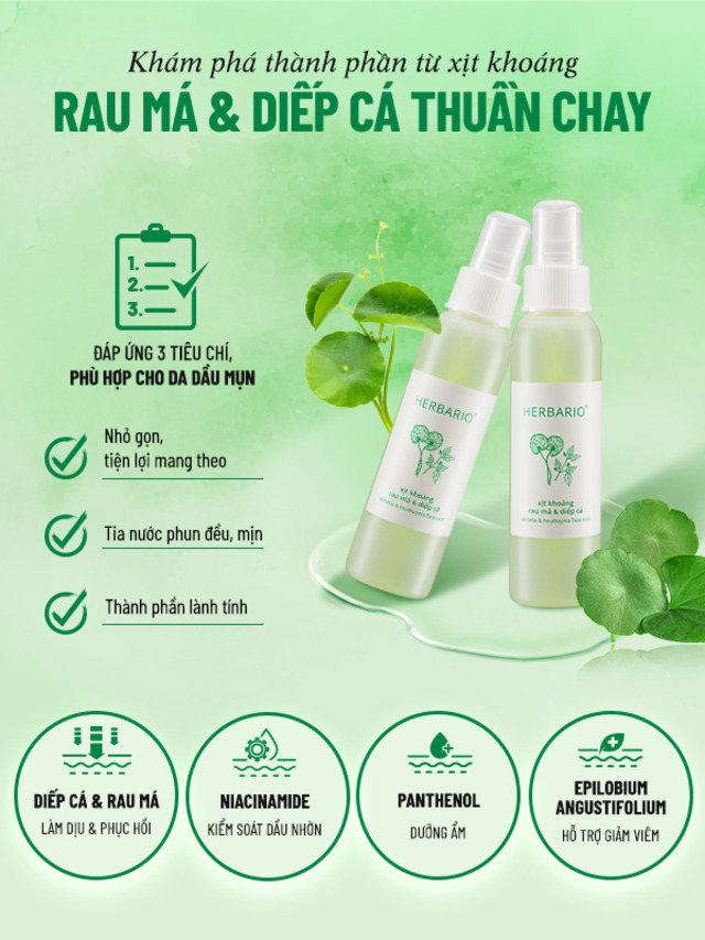 Xịt khoáng Rau Má và Diếp Cá herbario 100ml thuần chay